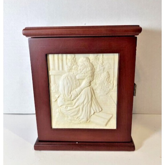 Wooden Prayer Box by Thomas Blackshear Bas-Relief Praying Woman W/ Prayer Cards - Picture 1 of 11